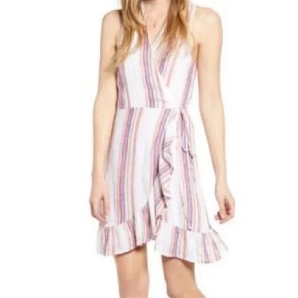 Rails Madison Wrap Dress Jewel Stripe XS Metallic threads sleeveless side tie